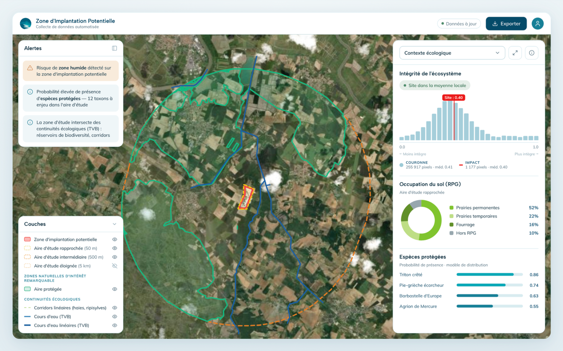 Aperçu de la plateforme Versant : diagnostic écologique cartographique
